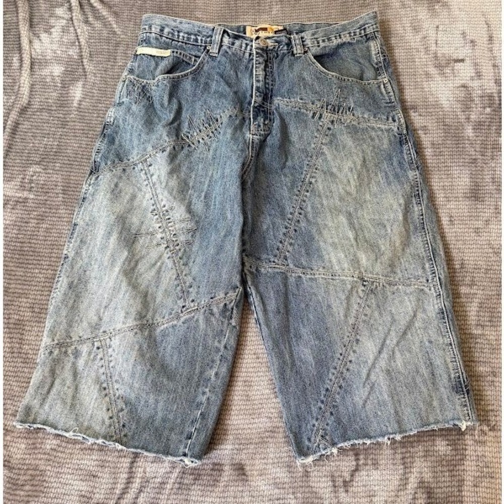 Southpole Vintage Y2K Baggy Patchwork Denim Shorts Blue Men 36X17 Hip Hop Street